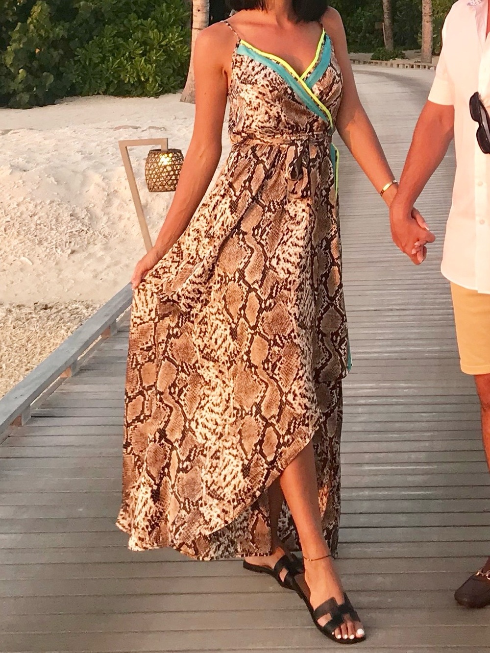 Women’s Maxi Dress with Snake Print and Turquoise Accent